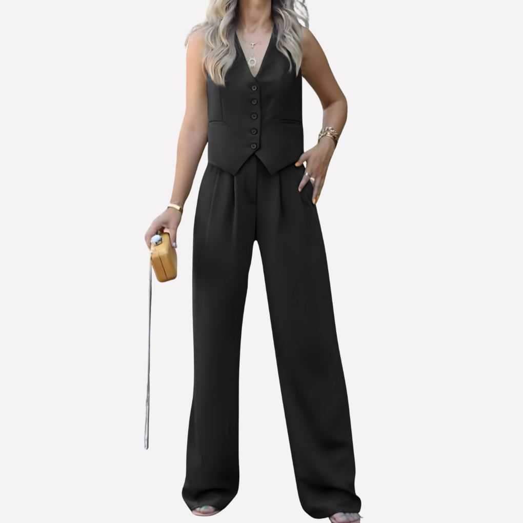 Completo gilet senza maniche e pantaloni lunghi da donna