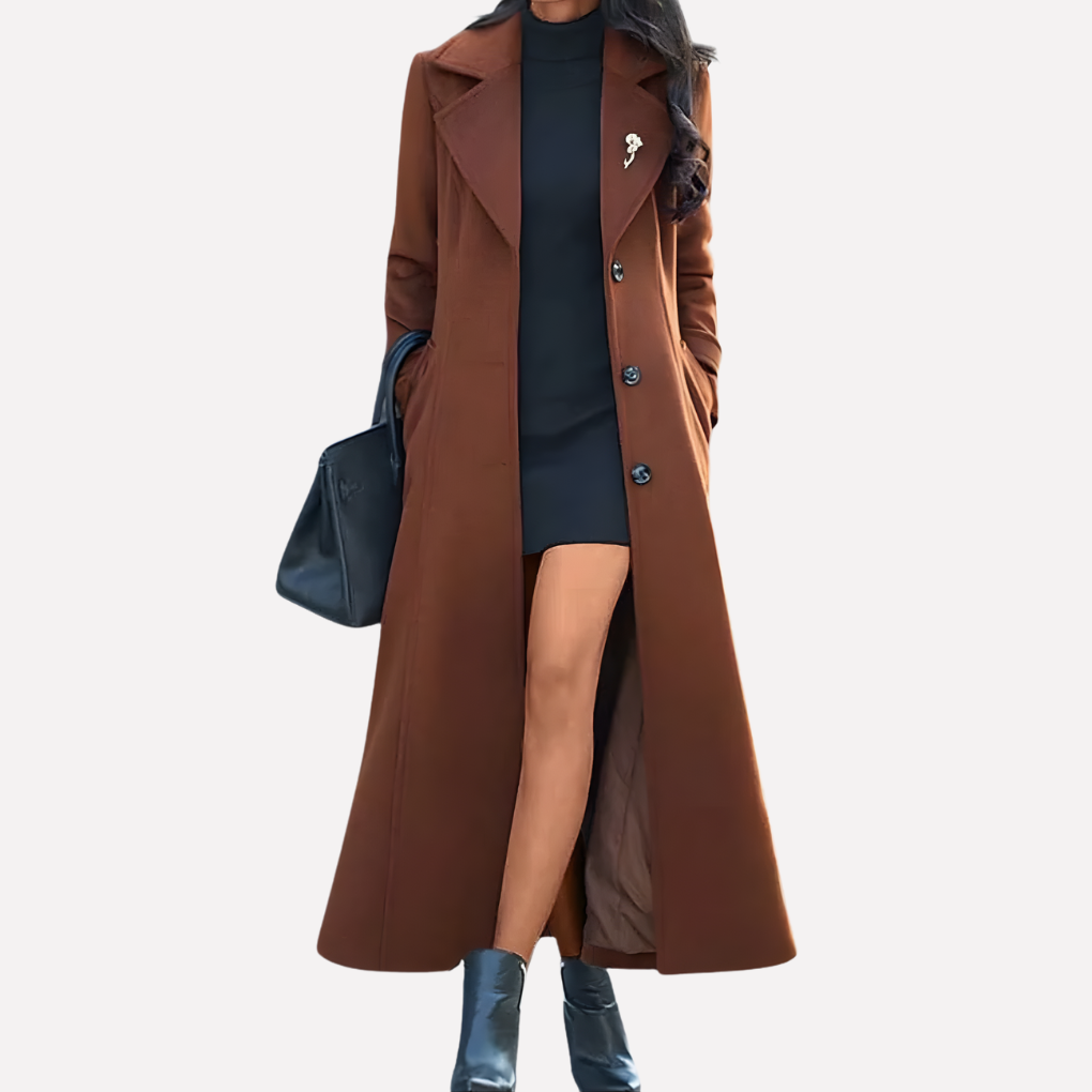 Cappotto lungo con collo a scialle e cintura da donna