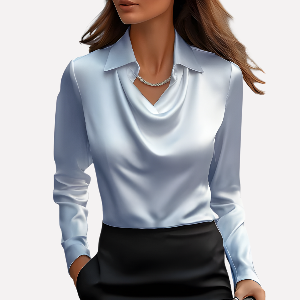 Blusa effetto raso con collo drappeggiato da donna