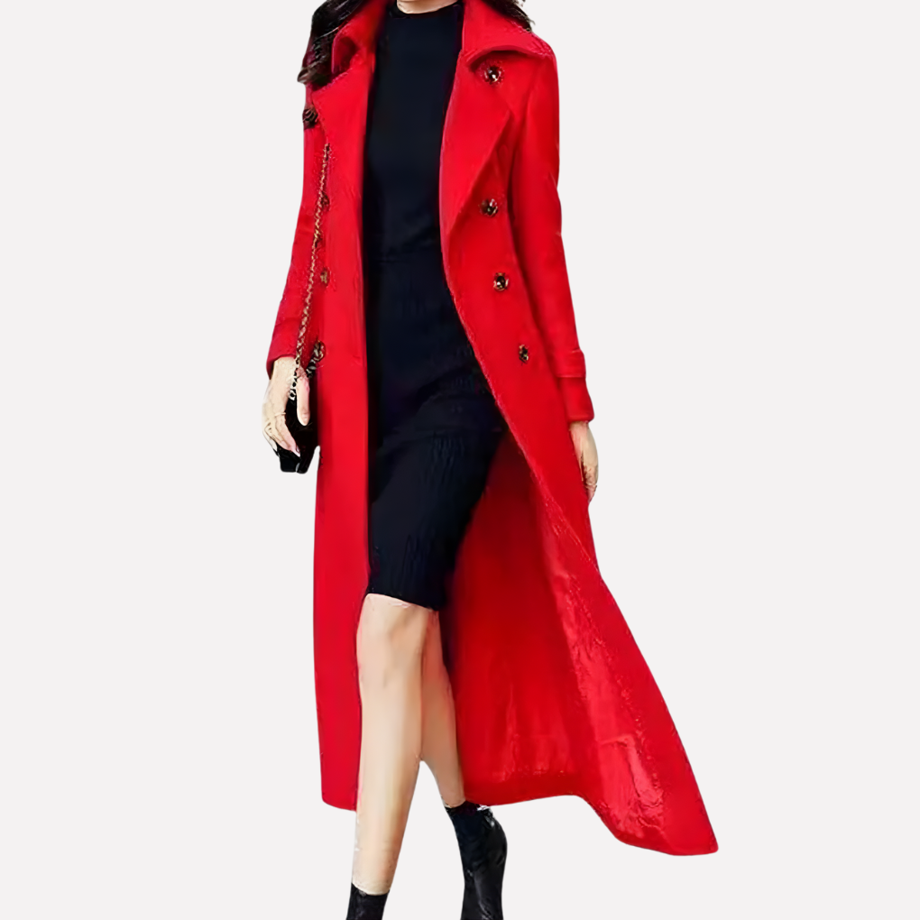 Cappotto lungo con collo a scialle e cintura da donna