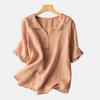 Camicia Retrò in Cotone e Lino per Donne con Collo a Bambola