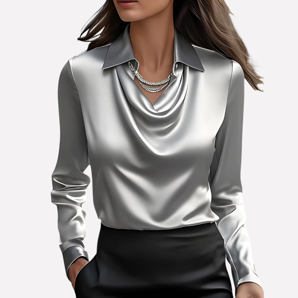 Blusa effetto raso con collo drappeggiato da donna