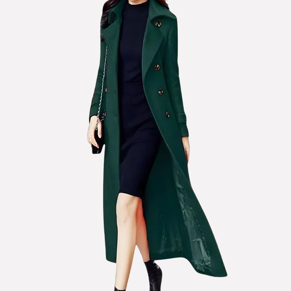 Cappotto lungo con collo a scialle e cintura da donna
