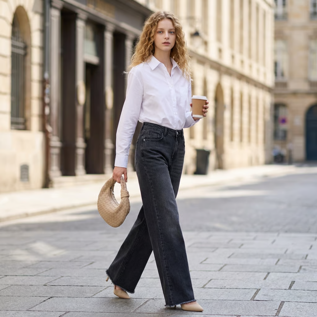 Jeans a gamba larga effetto vintage da donna