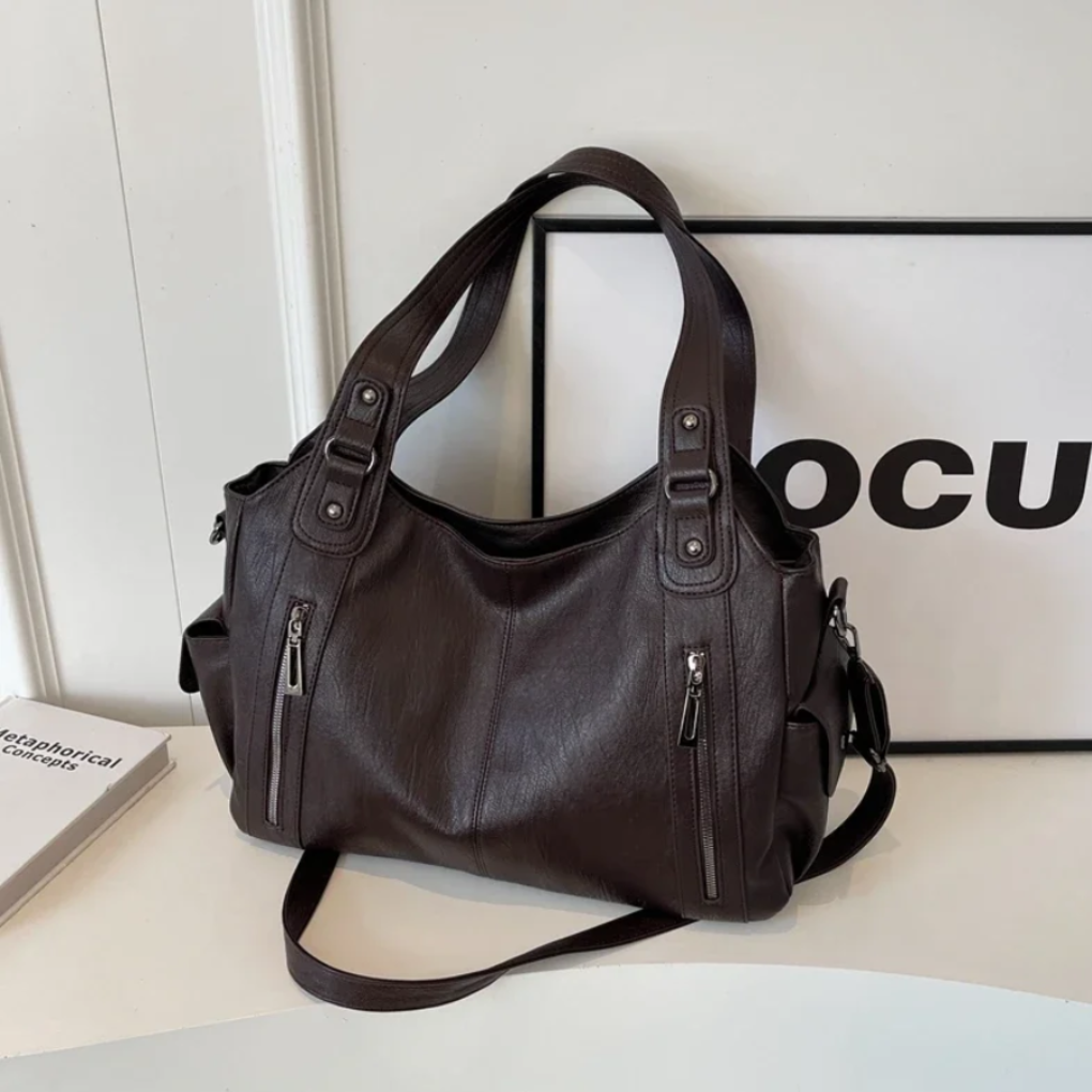 Borsa a spalla in similpelle con più scomparti