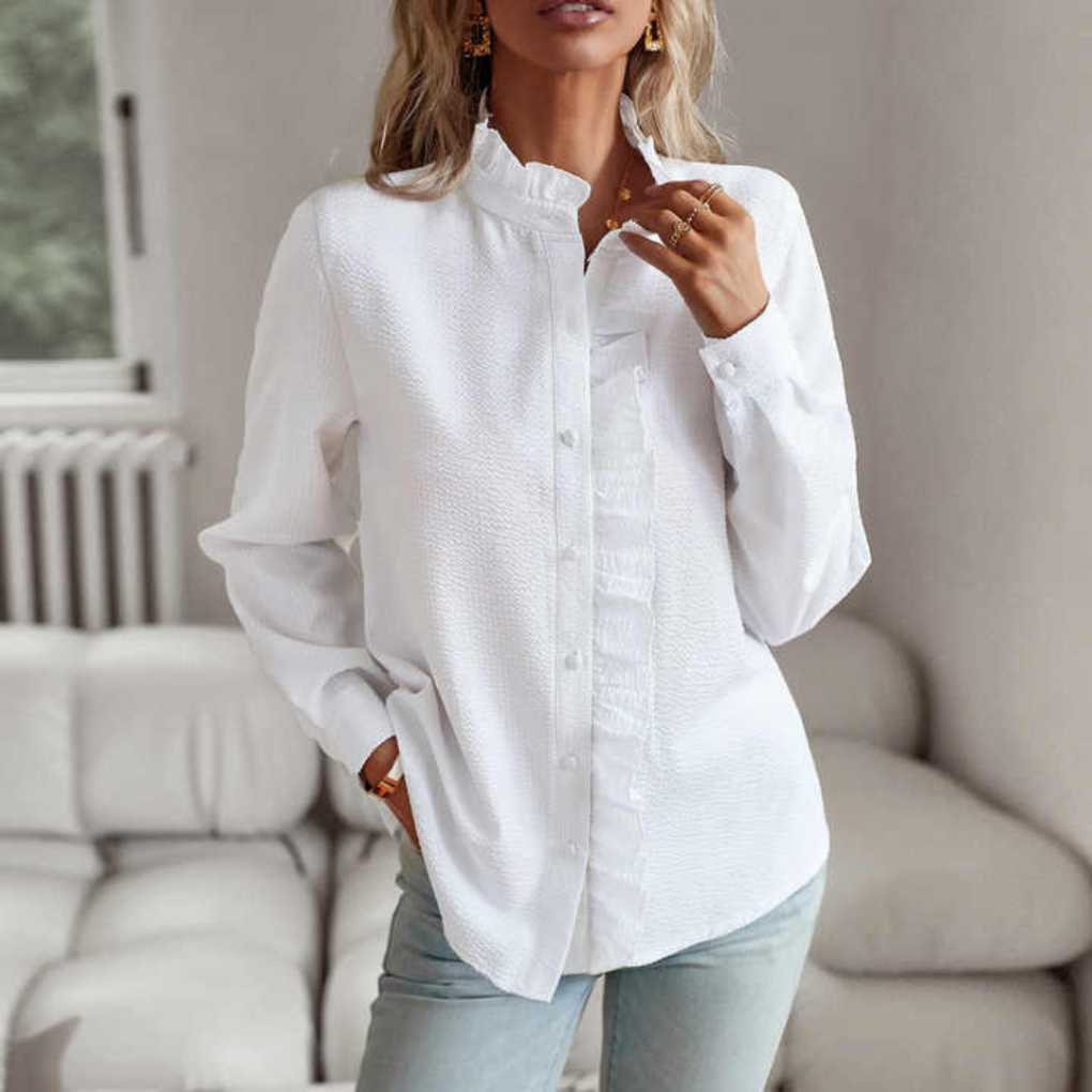 Camicetta button-down testurizzata con bordi arricciati