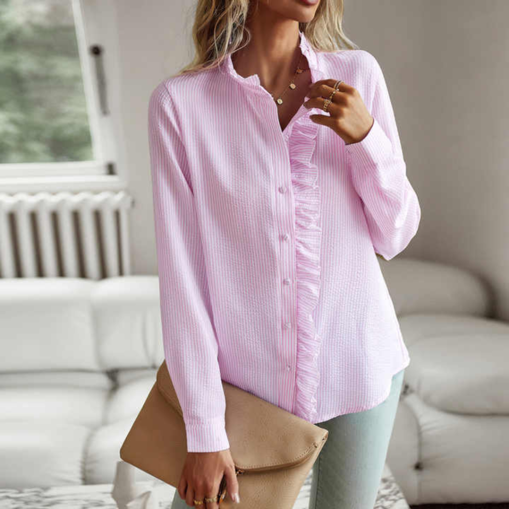 Camicetta button-down testurizzata con bordi arricciati