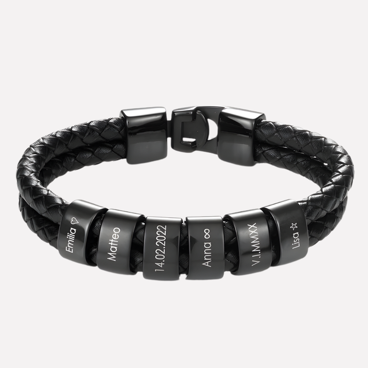 Bracciale Nero da Uomo con Perline Incise