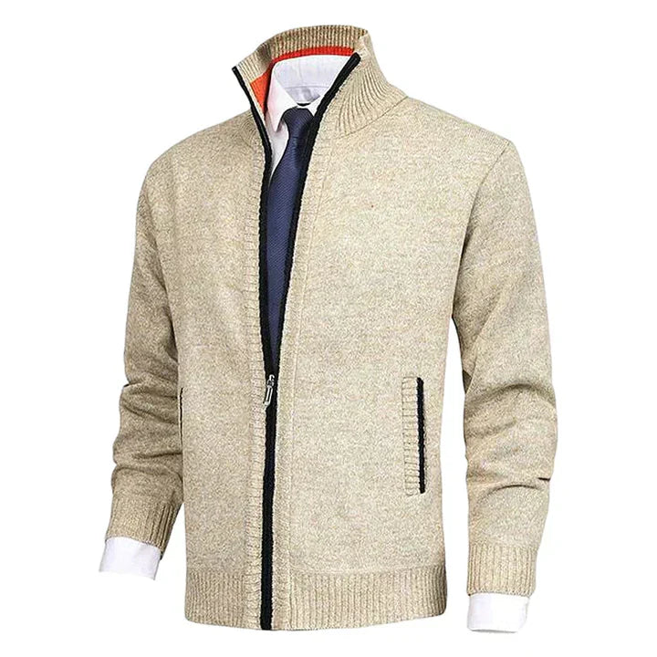 Cardigan lavorato a maglia con zip, colletto e tasche