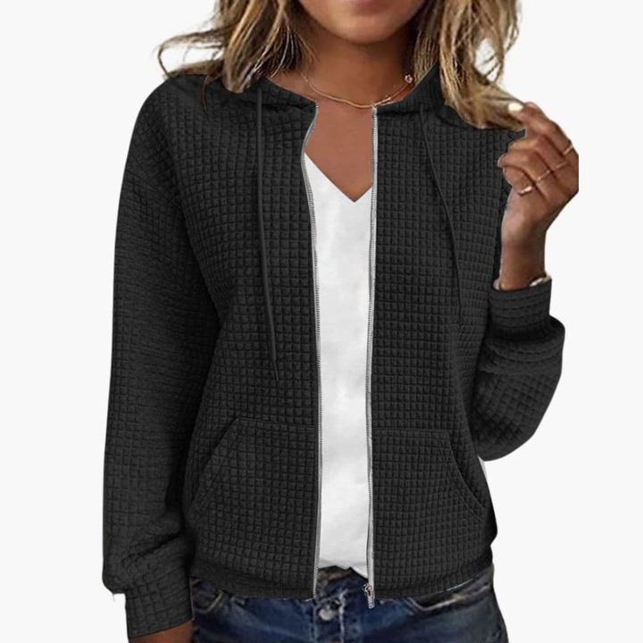 Felpa con zip da donna con cappuccio regolabile