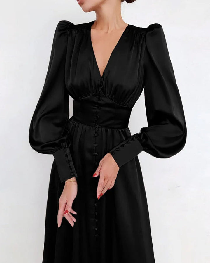 Abito Maxi in Satin Elegante con Scollo a V per Donne