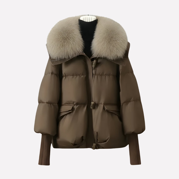 Giacca Puffer da Donna con Collo in Pelliccia Finta