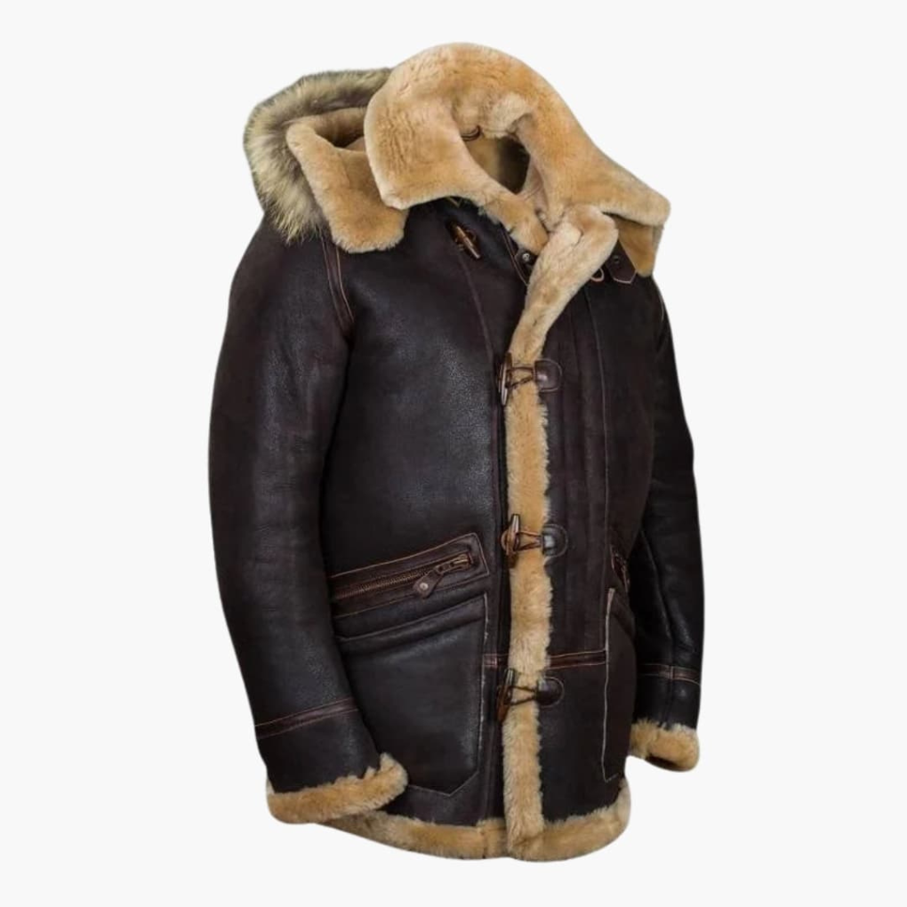 Giacca Invernale Uomo con Cappuccio in Pelle di Pecora