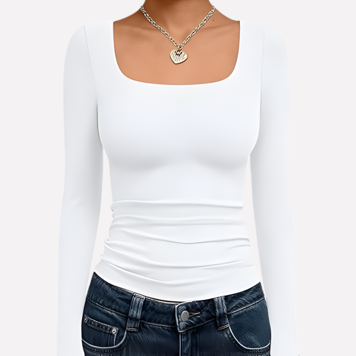 Top Crop a Maniche Lunghe con Collo Quadrato per Donne