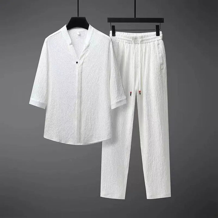 Tuta da ginnastica vintage in lino da uomo, set da 2 pezzi: comfort classico con un tocco moderno