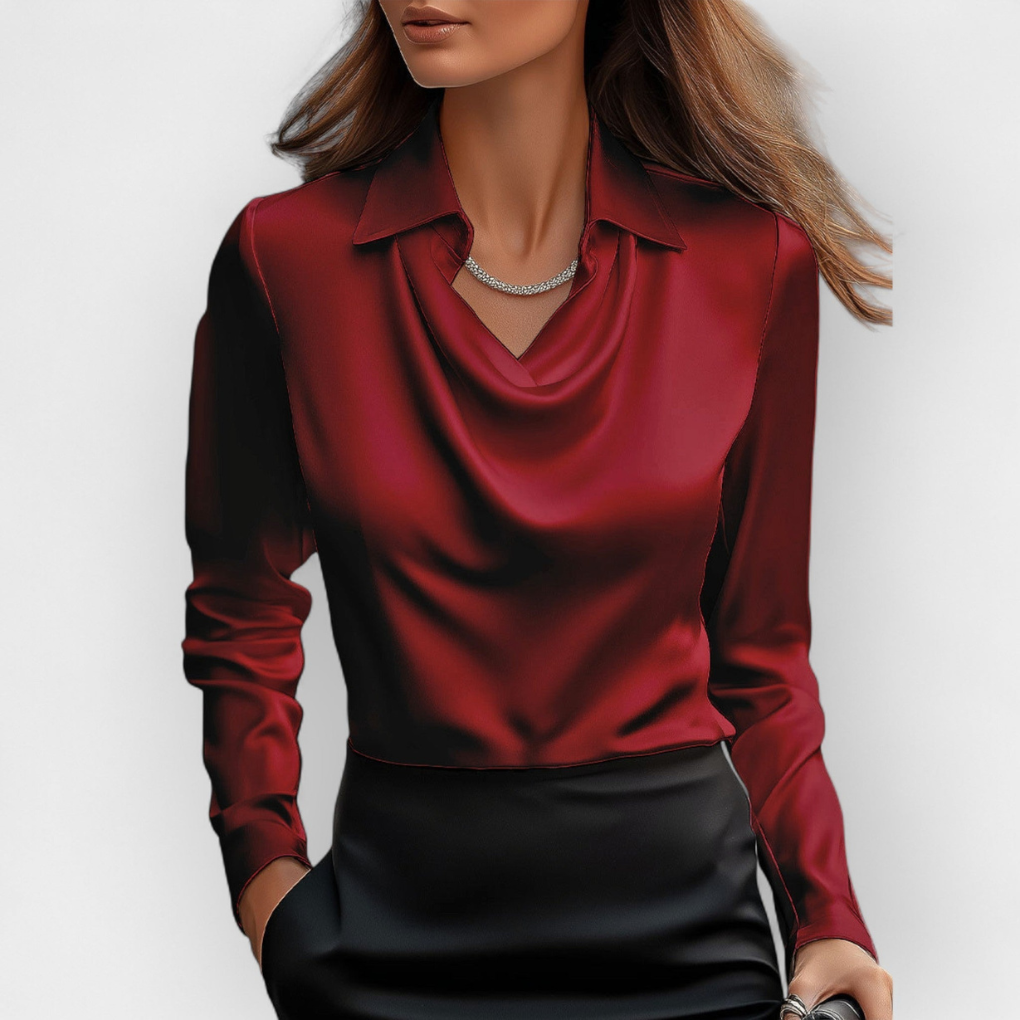 Blusa in Satin Elegante con Collo a Cascata