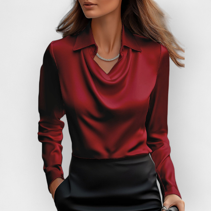 Blusa in Satin Elegante con Collo a Cascata