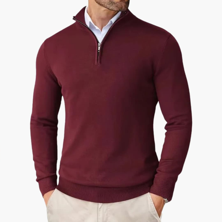 Pullover da Uomo con Zip a Quarto e Orlo a Coste