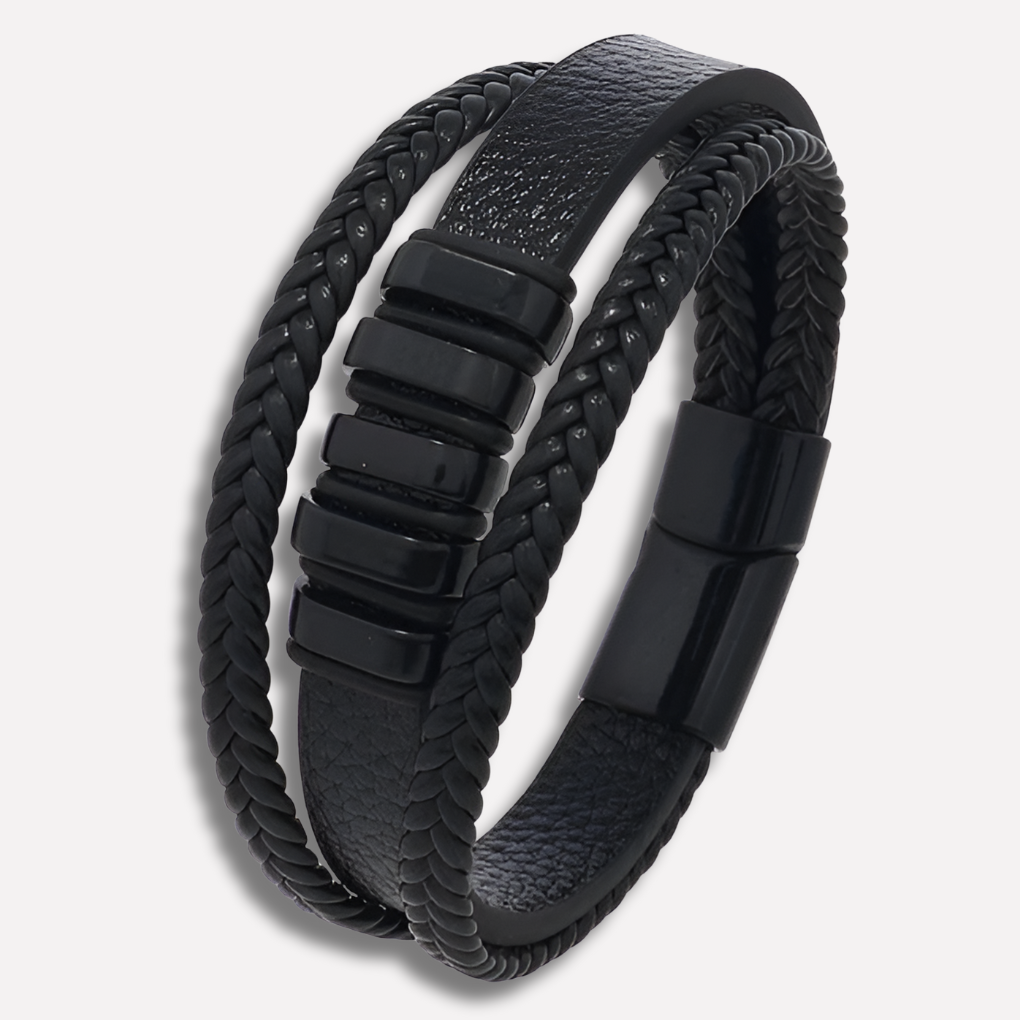 Bracciale in pelle con chiusura magnetica da uomo
