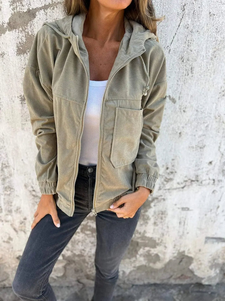 Giacca casual in velluto a coste con cappuccio