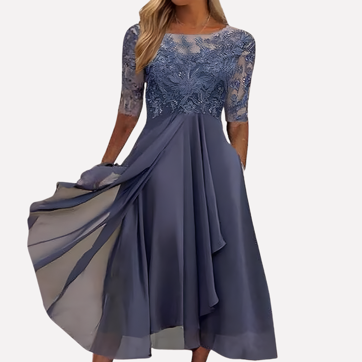 Abito da Sera in Chiffon con Pizzo Floreale da Donna