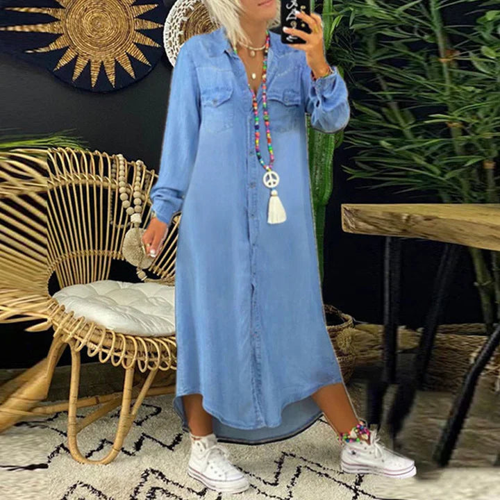 Abito in denim a maniche lunghe per uno stile quotidiano disinvolto