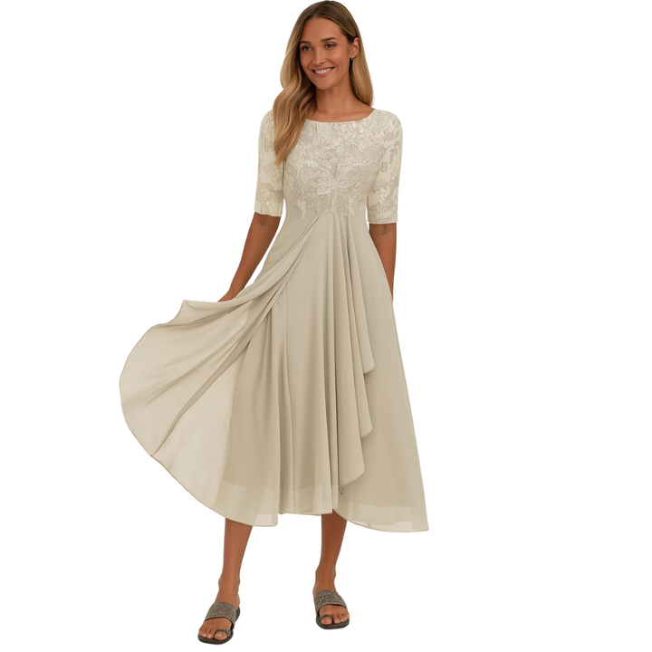 Abito Midi in Pizzo e Chiffon per Donne