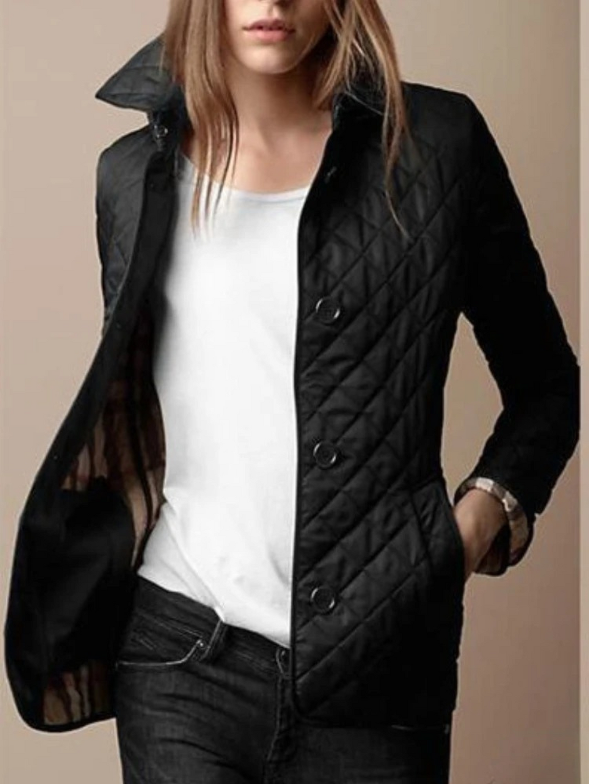 Giacca trapuntata casual con collo a revers da donna