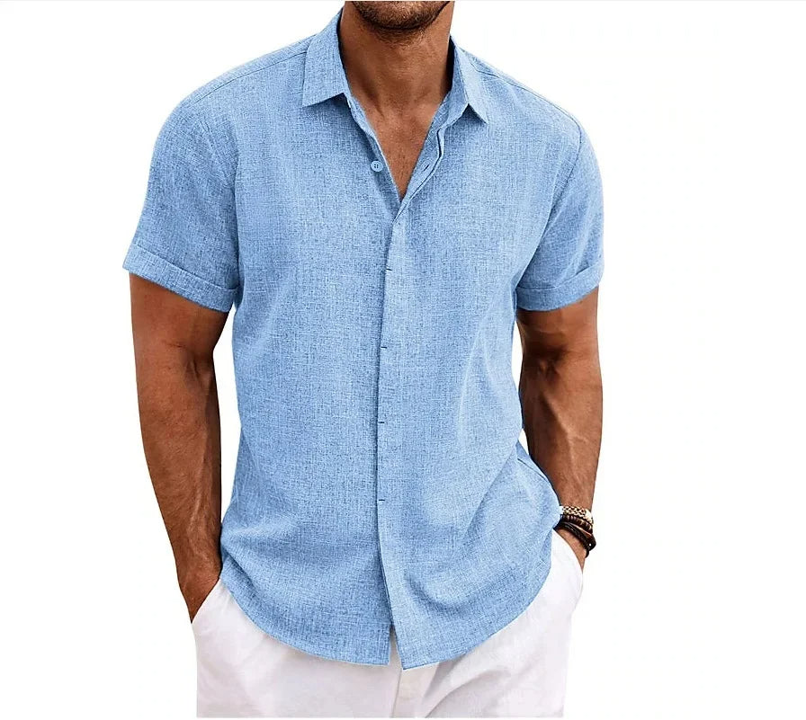 Camicia in misto cotone e lino da uomo