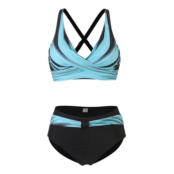 Set bikini a vita alta con stampa alla moda