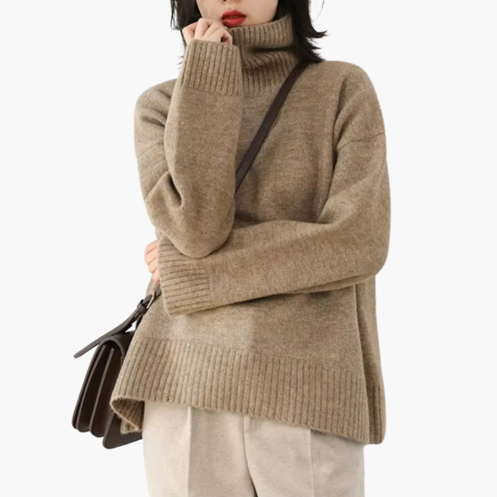 Maglione a collo alto a coste da donna