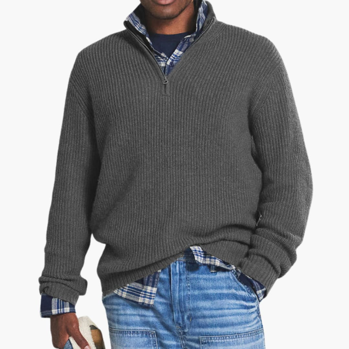 Maglione Ribattuto da Uomo con Collo a Mezza Zip