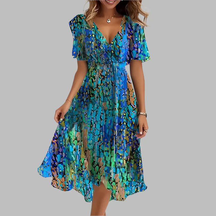 Abito Midi Ruché Floreale Elegante da Donna
