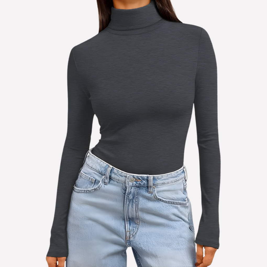Top a maniche lunghe con collo alto da donna