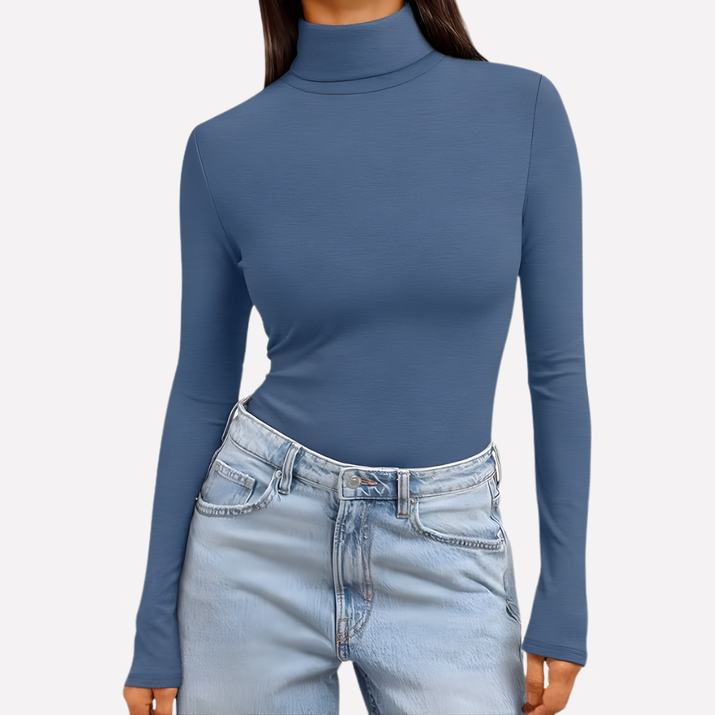 Top a maniche lunghe con collo alto da donna