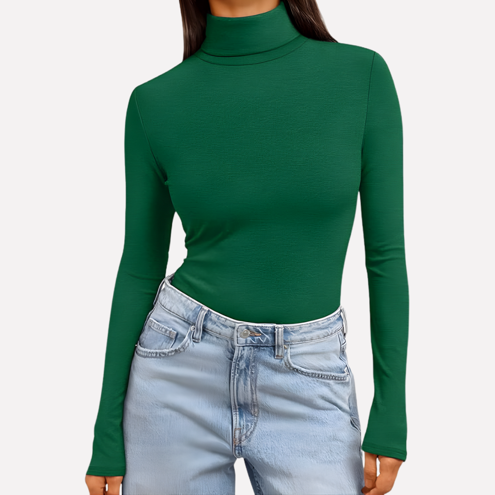 Top a maniche lunghe con collo alto da donna