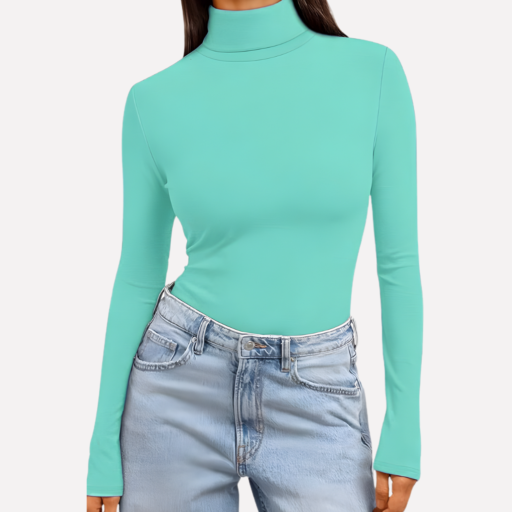 Top a maniche lunghe con collo alto da donna