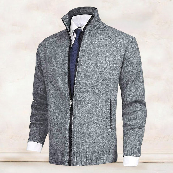Cardigan lavorato a maglia con zip, colletto e tasche