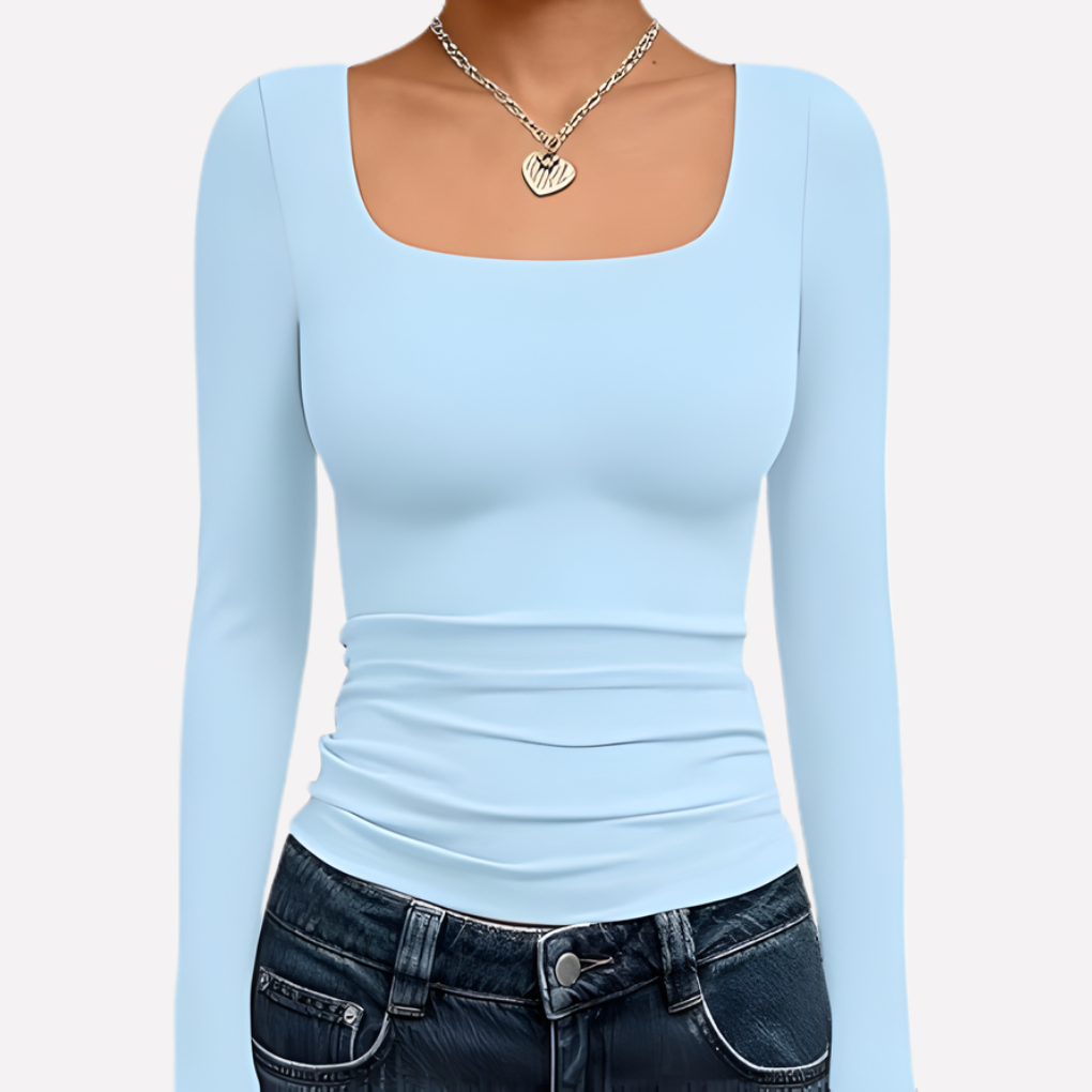 Top Crop a Maniche Lunghe con Collo Quadrato per Donne