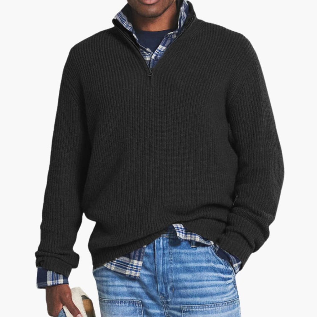 Maglione Ribattuto da Uomo con Collo a Mezza Zip