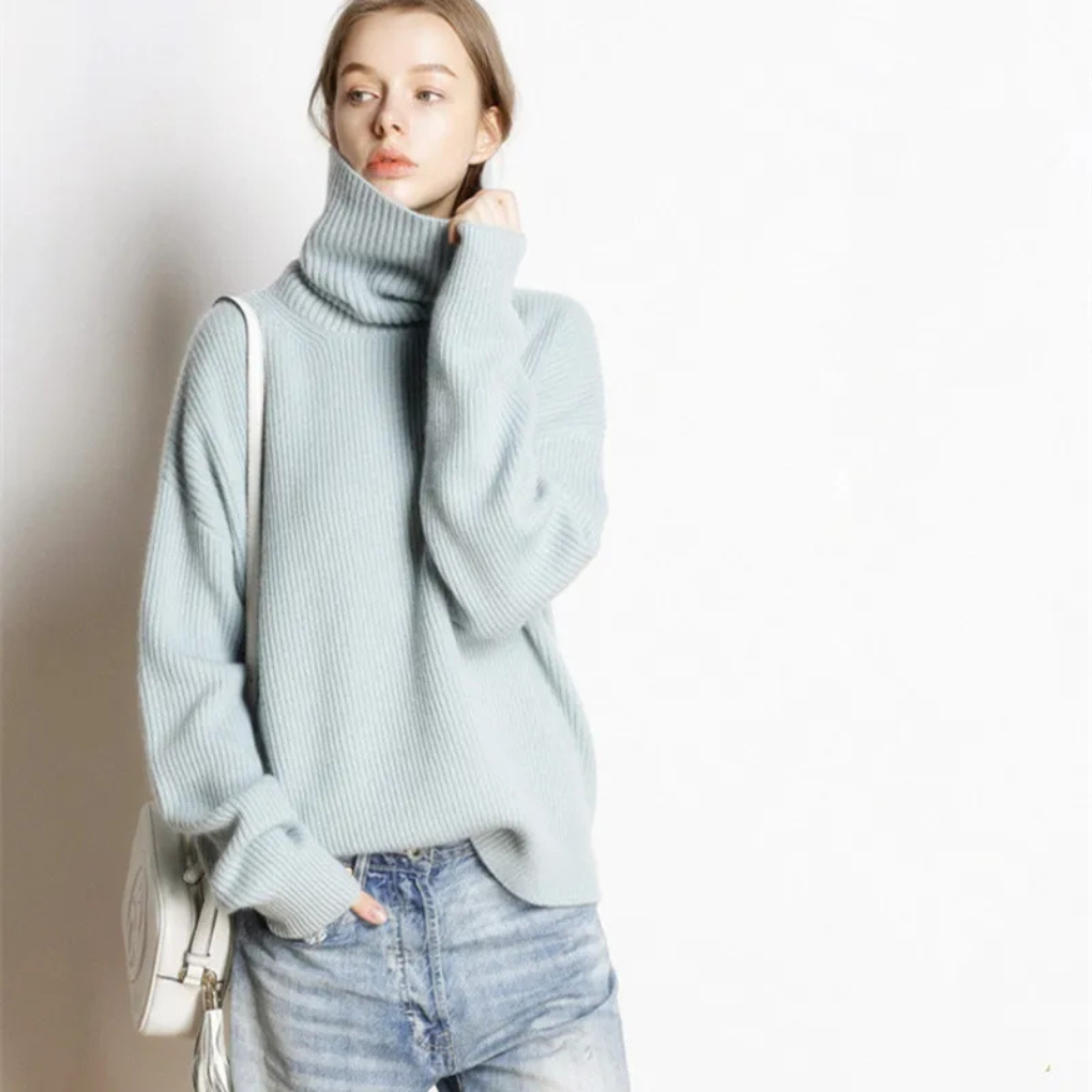 Maglione oversize a collo alto in maglia grossa da donna