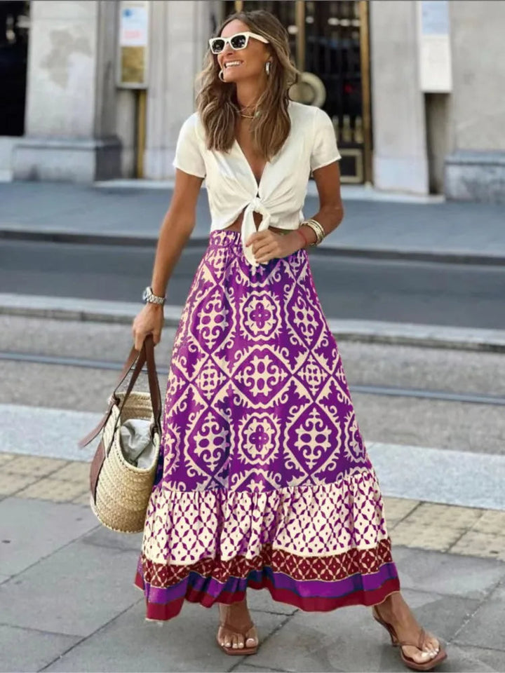 Elegante gonna lunga a fiori con elastico in vita