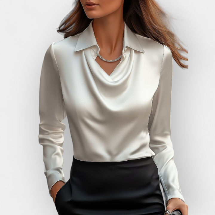 Blusa in Satin Elegante con Collo a Cascata