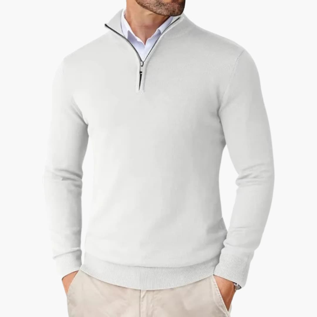 Pullover da Uomo con Zip a Quarto e Orlo a Coste