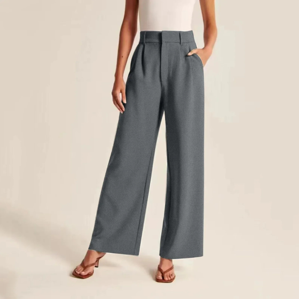 Pantaloni a vita alta con pieghe effetto lino da donna