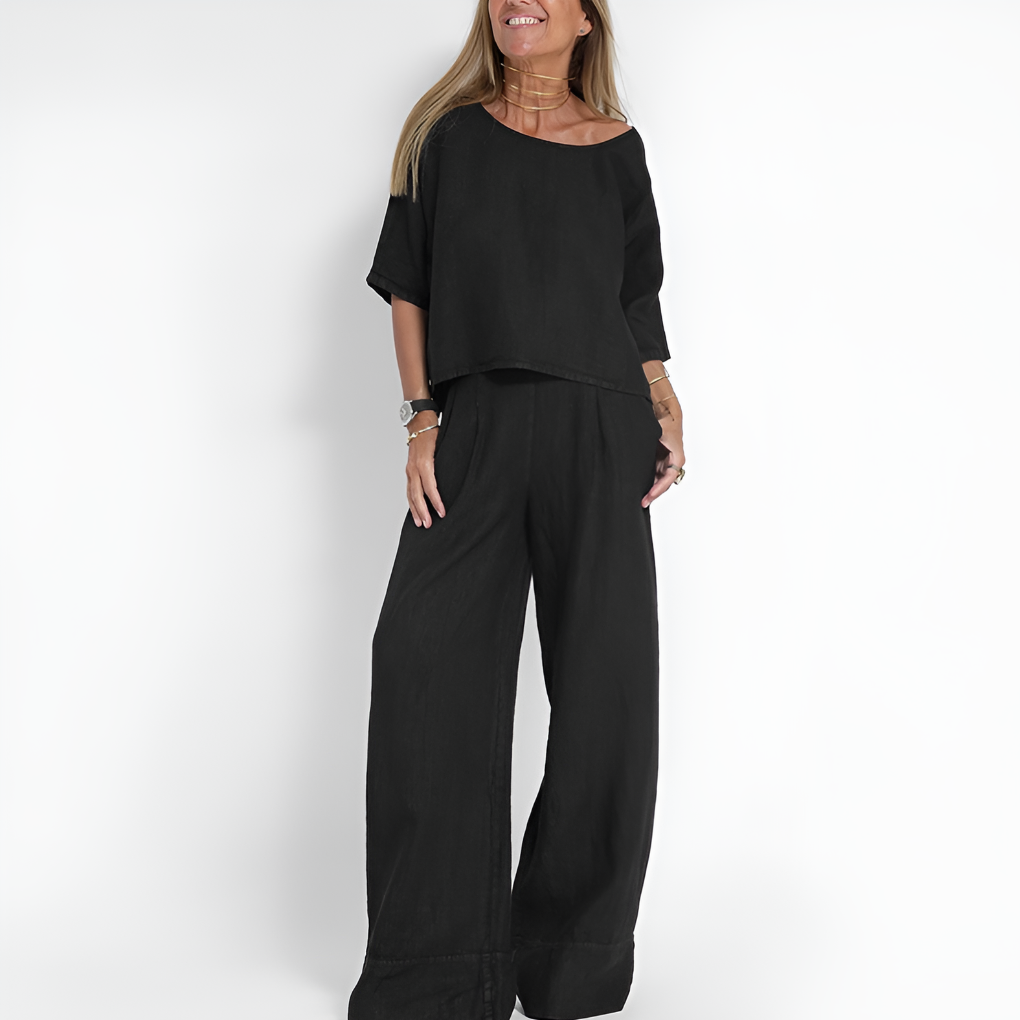 Completo due pezzi morbido con top e pantaloni ampi da donna