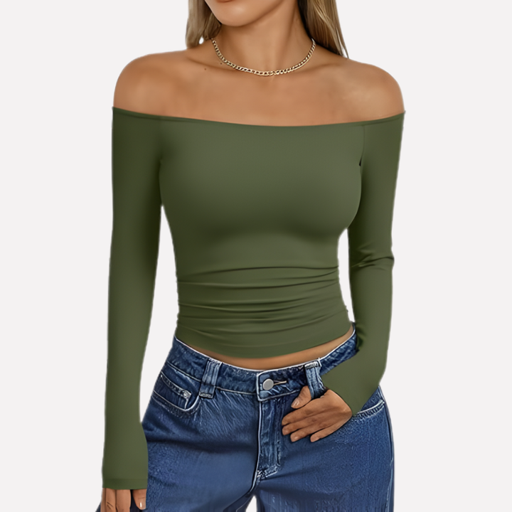 Top a spalle scoperte da donna con maniche lunghe