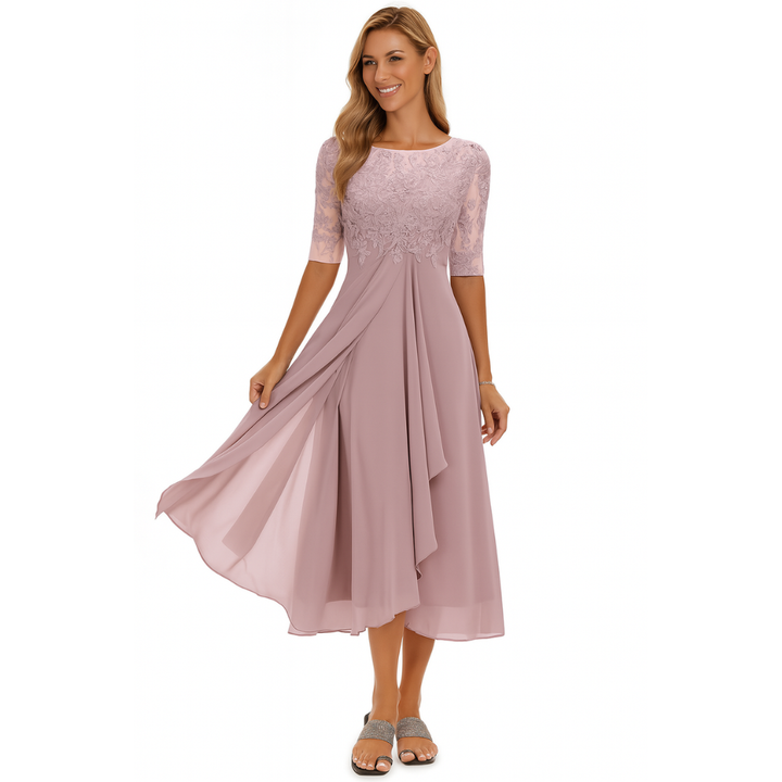 Abito Midi in Pizzo e Chiffon per Donne