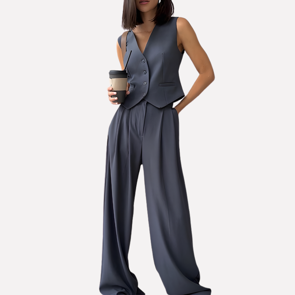 Completo gilet senza maniche e pantaloni lunghi da donna