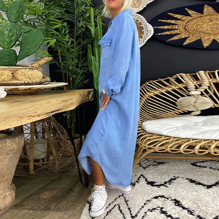 Abito in denim a maniche lunghe per uno stile quotidiano disinvolto